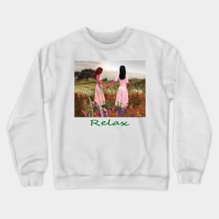 Two women girls walking on hill peace relax, zen,  yoga, buddhism Crewneck Sweatshirt